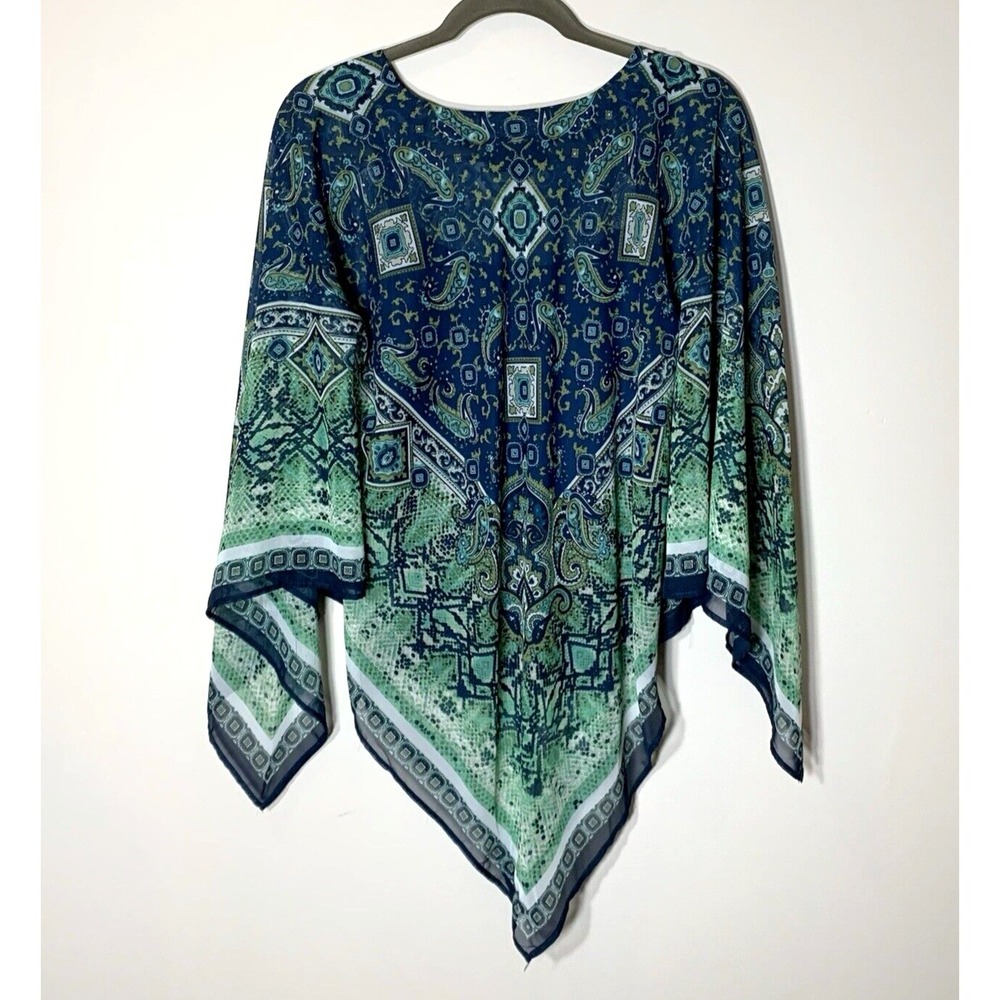 Dana Buchman Flowy Poncho + Camisole Womens XS Boho 2 Piece Set Blue Paisley - Picture 1 of 12